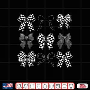 Design Coquette Bow Checkered Flag Race Car Racing Women Cute Shirt