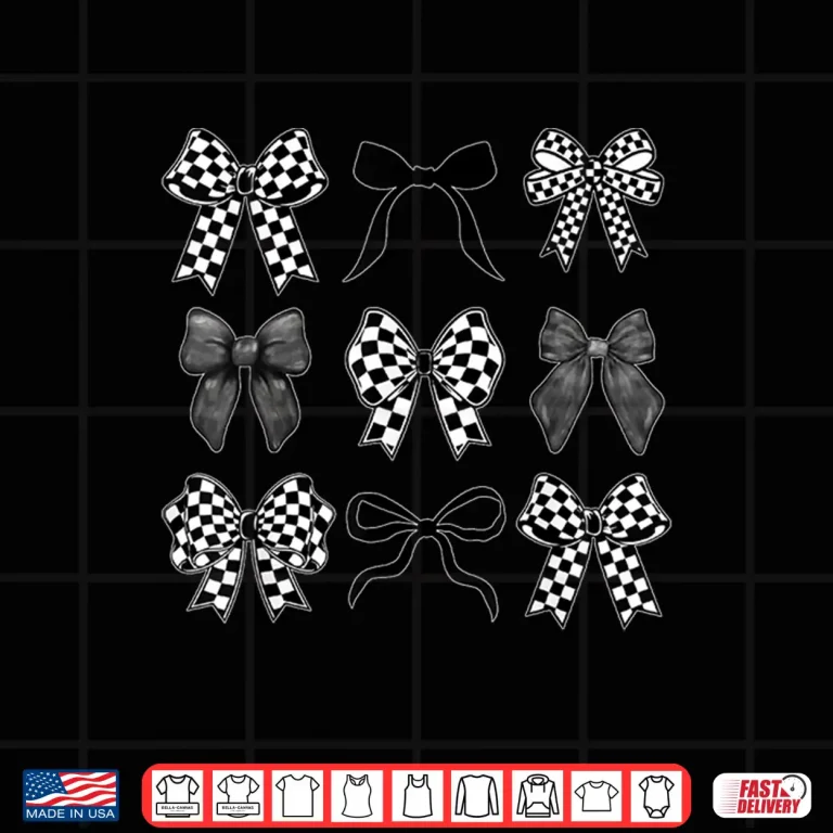 Design Coquette Bow Checkered Flag Race Car Racing Women Cute Shirt