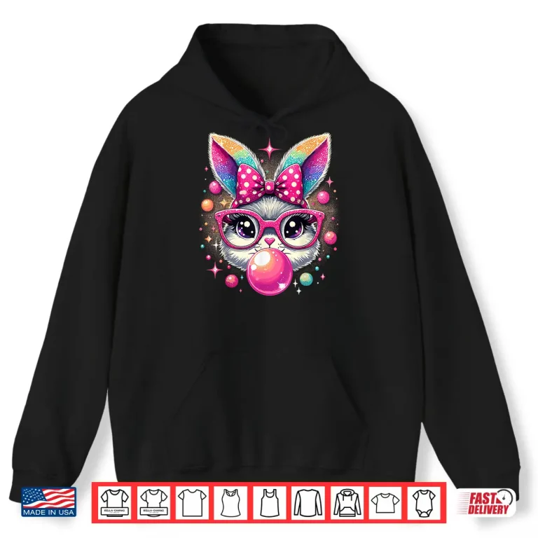 Hoodie Happy Easter Bunny Tie Dye Coquette Bow Rabbit Face Easter Shirt