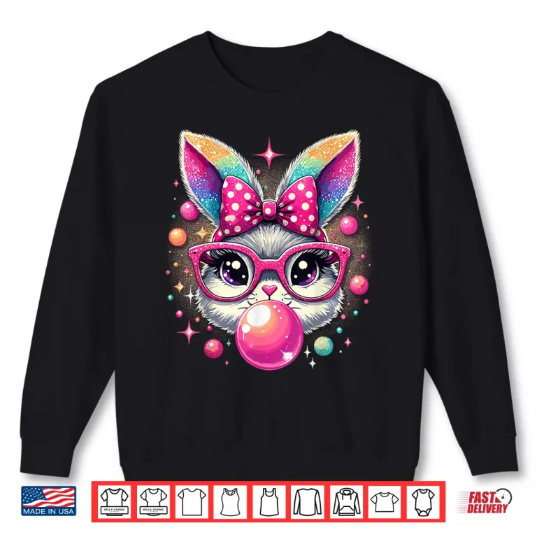 Sweatshirt Happy Easter Bunny Tie Dye Coquette Bow Rabbit Face Easter Shirt