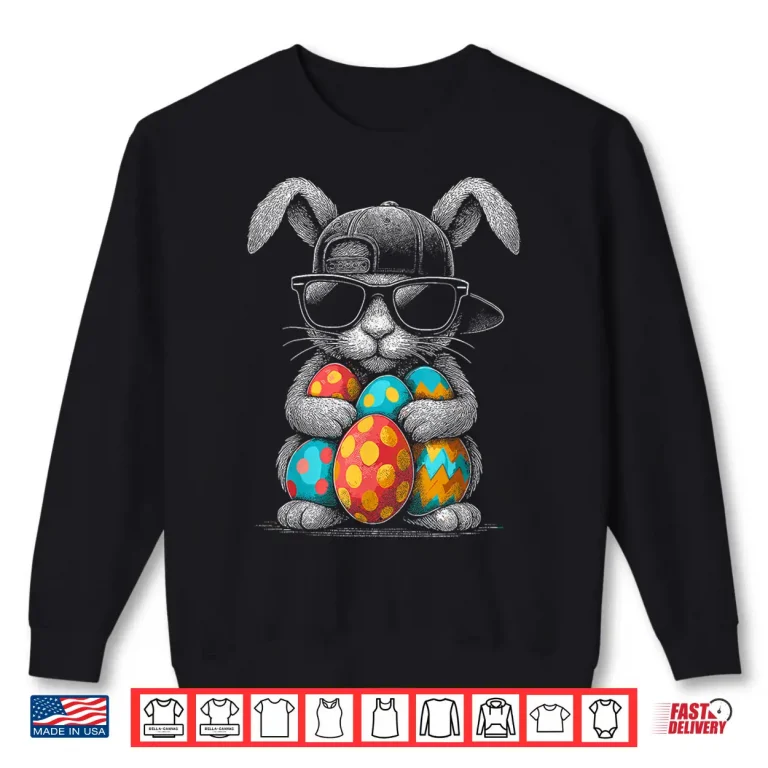 Sweatshirt Easter Day Bunny Face With Sunglasses Eggs cool Rabbit Shirt