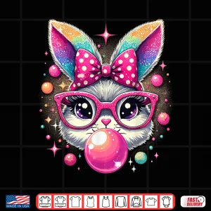 Design Happy Easter Bunny Tie Dye Coquette Bow Rabbit Face Easter Shirt