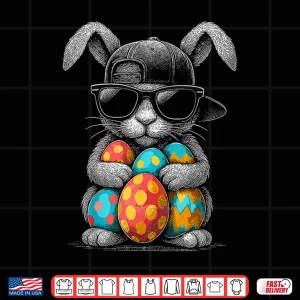 Design Easter Day Bunny Face With Sunglasses Eggs cool Rabbit Shirt