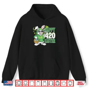 Hoodie Happy 420 Easter Day Bunny Smoking Weed Marijuana Funny 420 Shirt