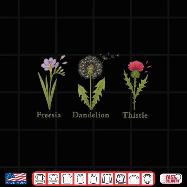 Design Vintage Subtle Flowers Freesia Dandelion Thistle Shirt 4