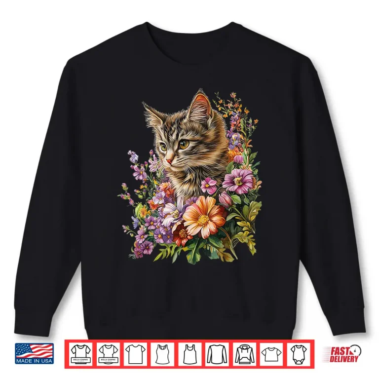 Sweatshirt Cat Flower Floral Cute Kitten Graphic Shirt 1