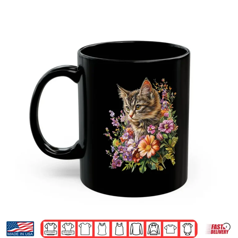 Mug Cat Flower Floral Cute Kitten Graphic Shirt 1