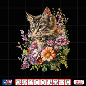 Design Cat Flower Floral Cute Kitten Graphic Shirt 1