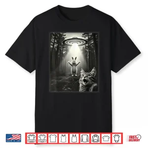Funny Cat Taking Selfie Ufo Easter Bunny Shirt