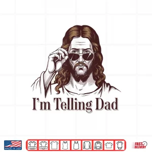 Design Funny Im Telling Dad Retro Religious Christian Jesus Shirt 1