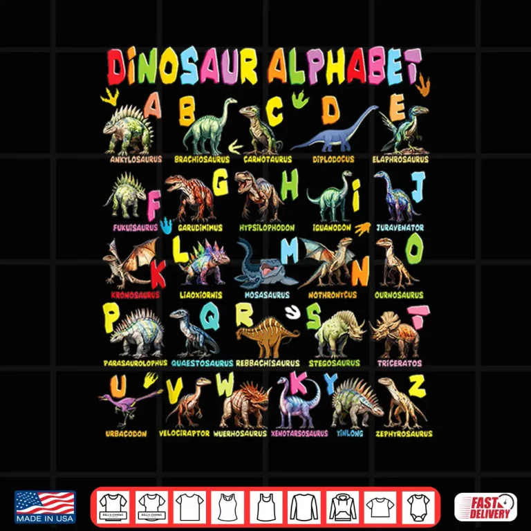 Design Types of Dinosaurs Alphabet A Z ABC Dino Shirt 1