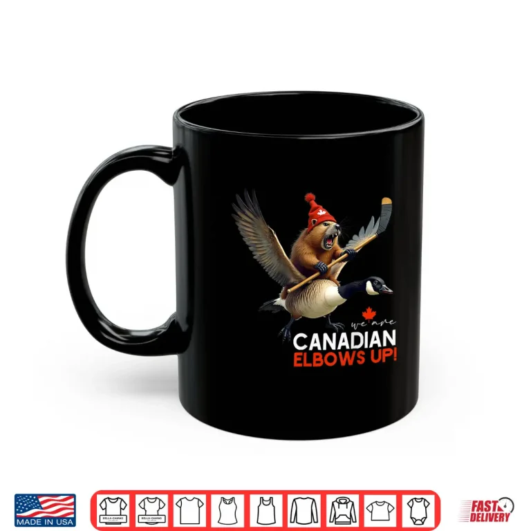 Mug Retro We Are Canadian Elbows Up Angry Beaver Flying Goose Shirt