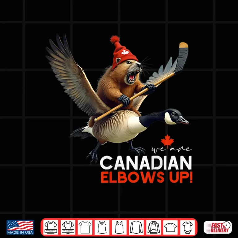 Design Retro We Are Canadian Elbows Up Angry Beaver Flying Goose Shirt