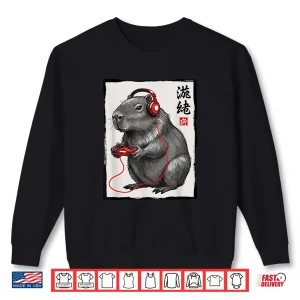Sweatshirt Capybara Gamer With Headphones Japanese Kanji Kids Gaming Shirt 1