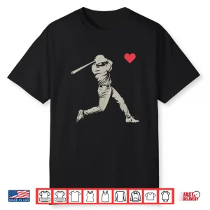 Valentines Day Baseball Batter Silhouette Heart Men Boy Kids Shirt