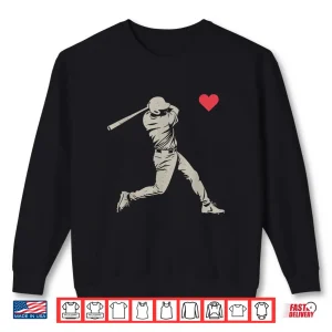 Sweatshirt Valentines Day Baseball Batter Silhouette Heart Men Boy Kids Shirt 1