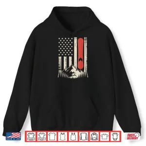 Hoodie Vintage Snowboard Mountain American Flag Design Shirt 1