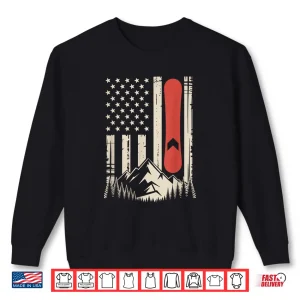 Sweatshirt Vintage Snowboard Mountain American Flag Design Shirt 1