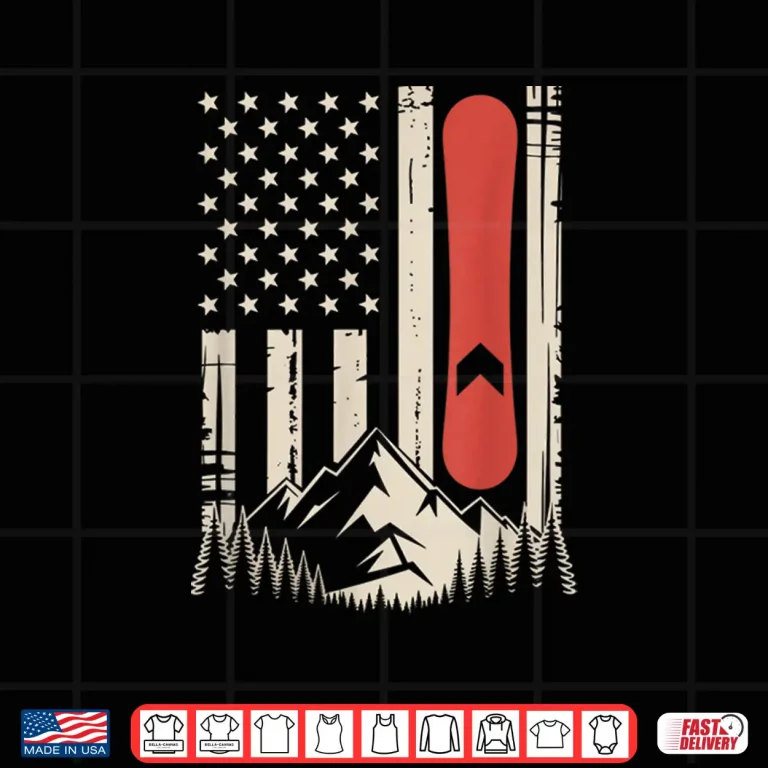 Design Vintage Snowboard Mountain American Flag Design Shirt 1