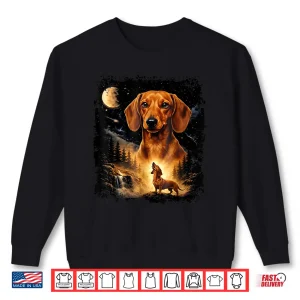 Sweatshirt Vintage 90S Dachshund Howling At The Moon Wiener Dog Mom Shirt 1