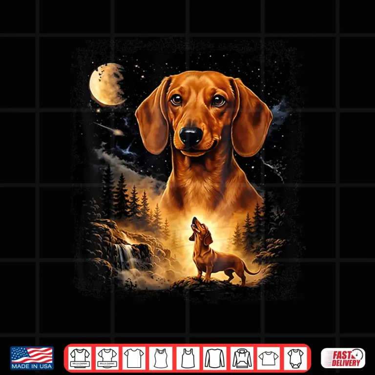 Design Vintage 90S Dachshund Howling At The Moon Wiener Dog Mom Shirt 1