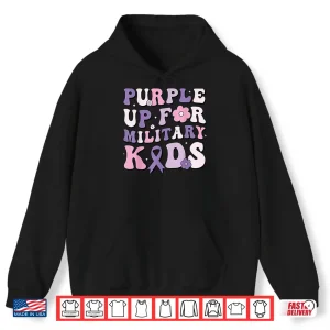 Hoodie Purple Up For Military Kids Groovy Military Child Month Shirt