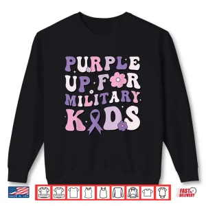 Sweatshirt Purple Up For Military Kids Groovy Military Child Month Shirt
