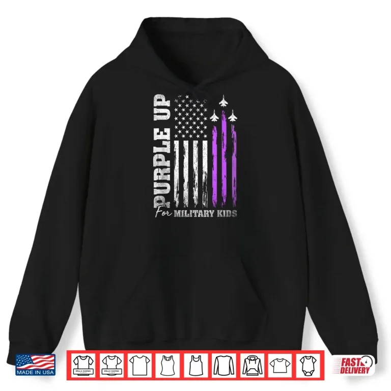 Hoodie Purple Up For Military Kids Flag Military child Month Shirt
