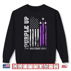 Sweatshirt Purple Up For Military Kids Flag Military child Month Shirt