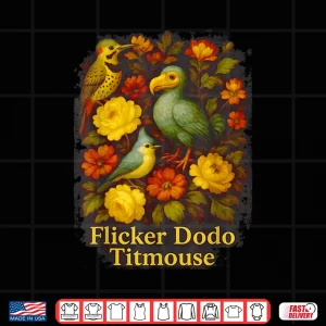 Design Funny Flicker Dodo Titmouse Vintage Floral Shirt Womens Mens Shirt