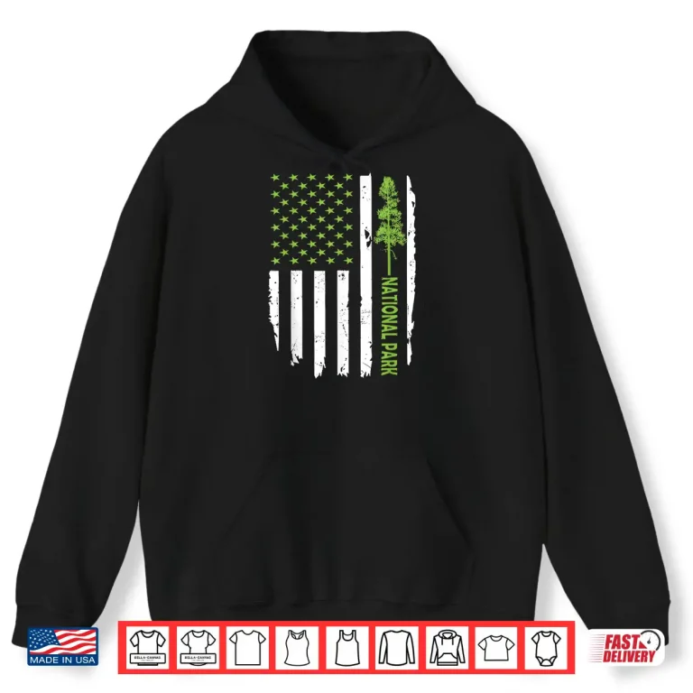 Hoodie US american flag with pine tree for protect national parks Shirt