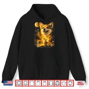 Hoodie Funny Corgi Howling At The Moon Vintage Mystical Dog Art Shirt