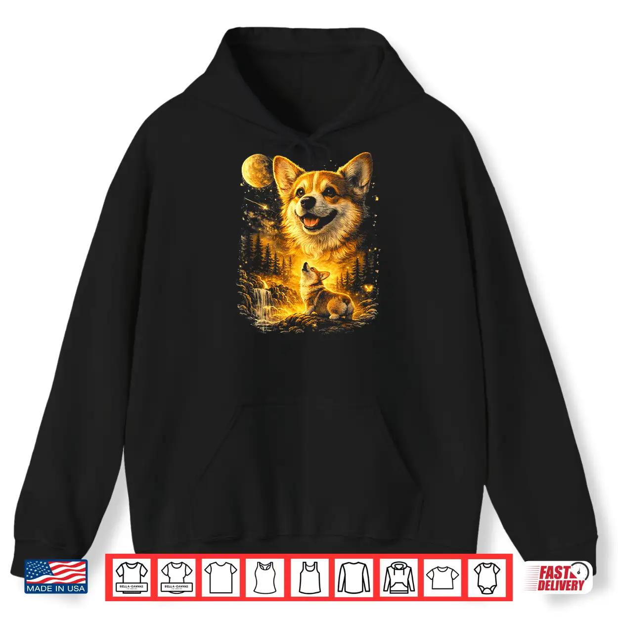 Funny Corgi Howling At The Moon Vintage Mystical Dog Art Shirt