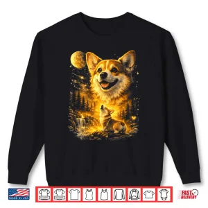 Sweatshirt Funny Corgi Howling At The Moon Vintage Mystical Dog Art Shirt