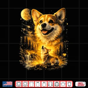 Design Funny Corgi Howling At The Moon Vintage Mystical Dog Art Shirt