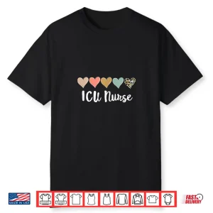 Icu Nurse Womaen’S Leopard Heart Critical Care Nurses Shirt