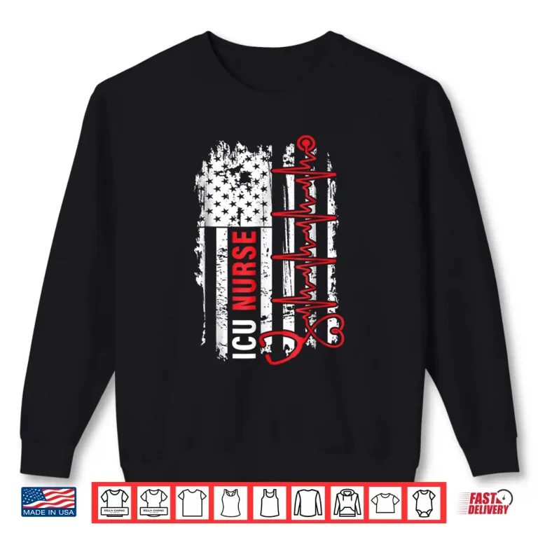 Sweatshirt Nurse American Flag Heartbeat Shirt For Icu Nurses 1