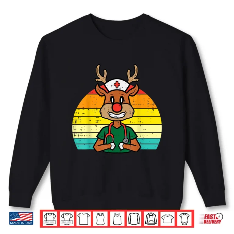 Sweatshirt Nurse Christmas Reindeer Retro Xmas Pj Nurses Rn Icu Pacu Er Shirt 1