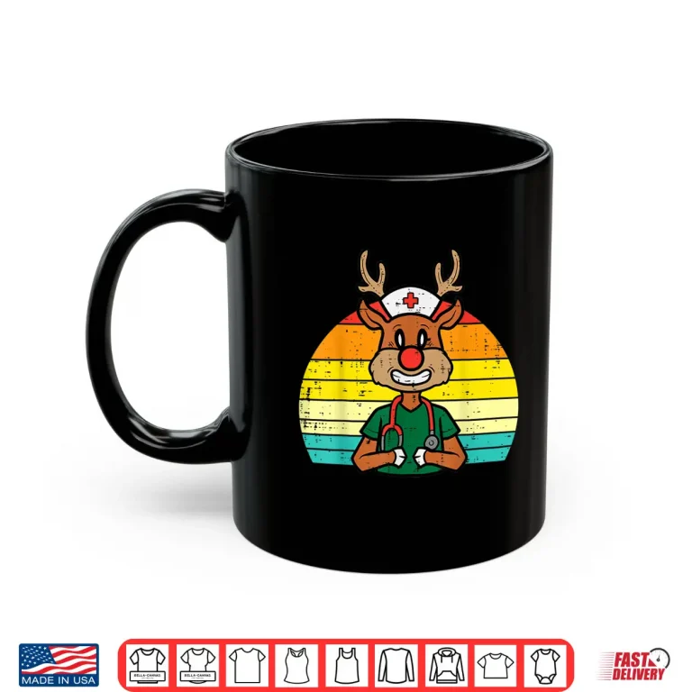 Mug Nurse Christmas Reindeer Retro Xmas Pj Nurses Rn Icu Pacu Er Shirt 1