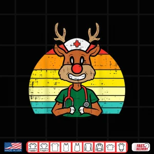 Design Nurse Christmas Reindeer Retro Xmas Pj Nurses Rn Icu Pacu Er Shirt 1