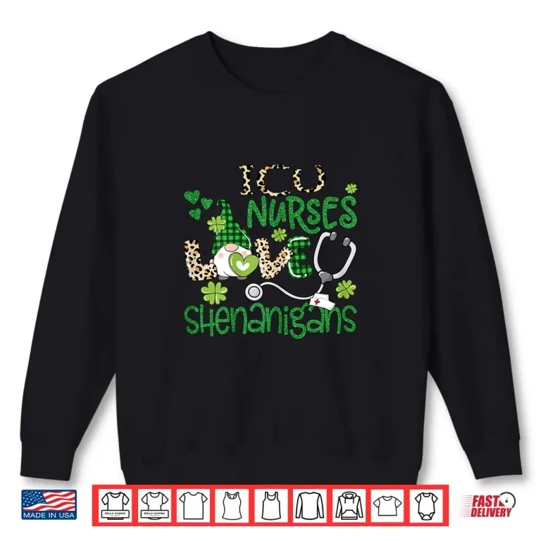 Sweatshirt Womens Icu Nurses Love Shenanigans St Patricks Day Gnome Leopard Shirt 1