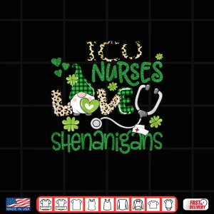 Design Womens Icu Nurses Love Shenanigans St Patricks Day Gnome Leopard Shirt 1