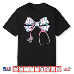 Cute Coquette Bow Stethoscope L&D Labor And Delivery Nurse Shirt