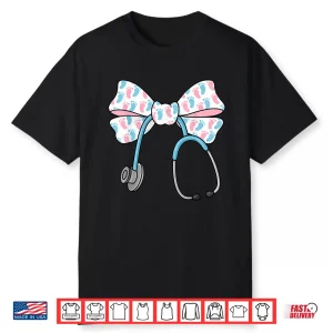 Cute Labor And Delivery Nurse Bow Stethoscope Coquette L&D Shirt