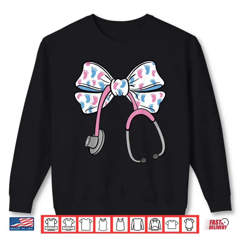 Sweatshirt Cute Coquette Bow Stethoscope LD Labor And Delivery Nurse Shirt 1