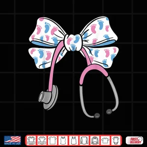 Design Cute Coquette Bow Stethoscope LD Labor And Delivery Nurse Shirt 1