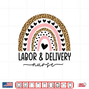 Design Womens Labor And Delivery Nurse LD Nurse Rainbow Leopard Shirt 1