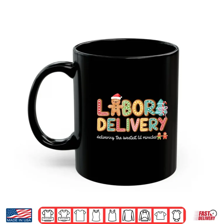 Mug Groovy Labor And Delivery Christmas LD Nurse Gingerbread Shirt