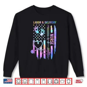 Sweatshirt Labor And Delivery Nurse LD Nurse Nursing Usa Flag Tie Dye Shirt