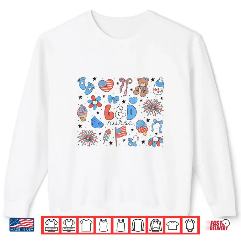 Sweatshirt Retro Labor And Delivery Nurse Bear 4Th Of July LD Nurse Shirt